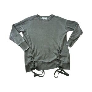 Hippie Rose Olive Green‎ Lace-Up Sweatshirt Comfy Casual XS Pullover Top